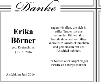 Traueranzeige von Erika Börner von VRM Trauer