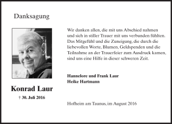 Traueranzeige von Konrad Laur von Trauerportal Rhein Main Presse