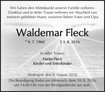 Traueranzeige von Waldemar Fleck von  Kreisanzeiger