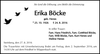 Traueranzeige von Erika Böcke von  Kreisanzeiger
