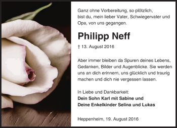 Traueranzeige von Philipp Neff von Trauerportal Echo Online