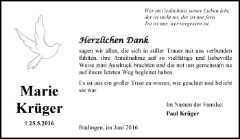 Traueranzeige von Marie Krüger von  Kreisanzeiger