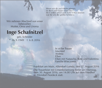 Traueranzeige von Inge Schafnitzel von  Gießener Anzeiger
