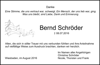Traueranzeige von Bernd Schröder von Trauerportal Rhein Main Presse