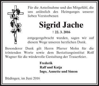Traueranzeige von Sigrid Jache von  Kreisanzeiger
