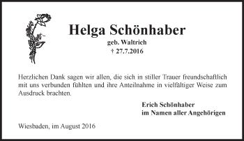Traueranzeige von Helga Schönhaber von Trauerportal Rhein Main Presse