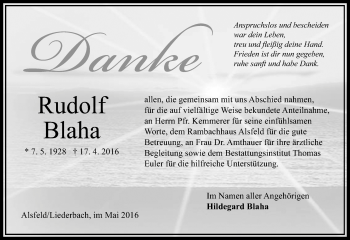 Traueranzeige von Rudolf Blaha von VRM Trauer