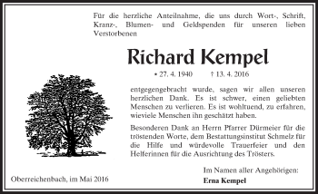Traueranzeige von Richard Kempel von  Kreisanzeiger