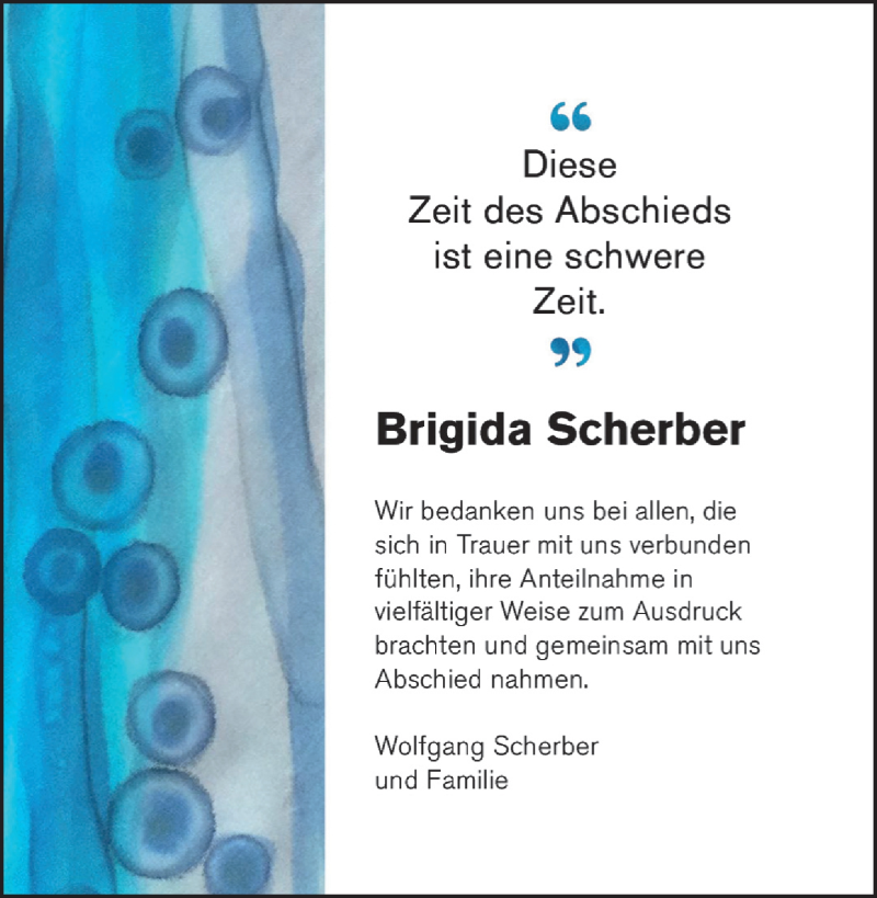  Traueranzeige für Brigida Scherber vom 06.08.2016 aus Trauerportal Rhein Main Presse