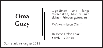 Traueranzeige von Guzy  von Trauerportal Rhein Main Presse