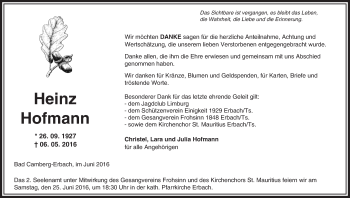 Traueranzeige von Heinz Hofmann von  Camberger Anzeiger