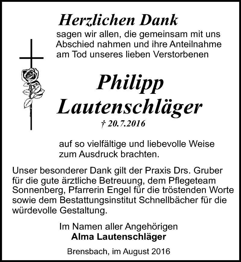  Traueranzeige für Philipp Lautenschläger vom 20.08.2016 aus Trauerportal Echo Online