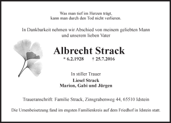 Traueranzeige von Albrecht Strack von Trauerportal Rhein Main Presse