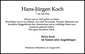 Traueranzeige von Hans-Jürgen Koch von Trauerportal Rhein Main Presse