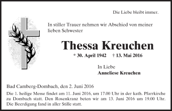 Traueranzeige von Thessa Kreuchen von  Camberger Anzeiger