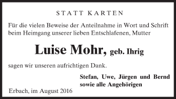 Traueranzeige von Luise Mohr von Trauerportal Rhein Main Presse
