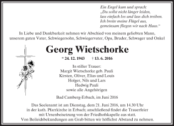 Traueranzeige von Georg Wietschorke von  Camberger Anzeiger