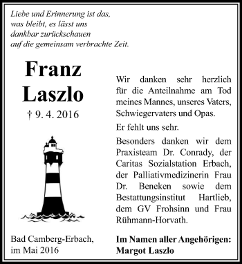 Traueranzeige von Franz Laszlo von  Camberger Anzeiger