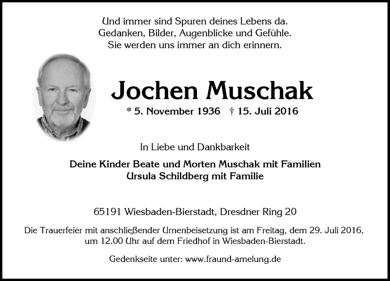  Traueranzeige für Jochen Muschak vom 23.07.2016 aus  Wiesbaden komplett