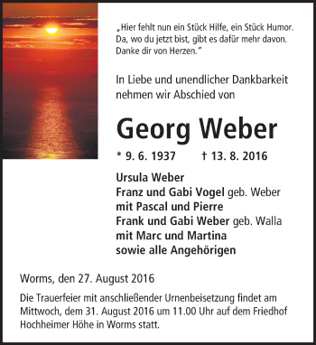 Traueranzeige von Georg Weber von Trauerportal Rhein Main Presse