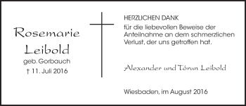 Traueranzeige von Rosemarie Leibold von Trauerportal Rhein Main Presse