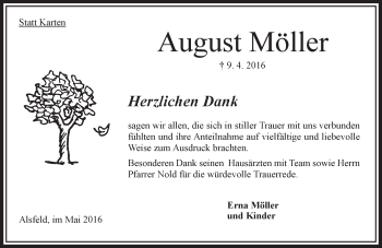 Traueranzeige von August Möller von VRM Trauer