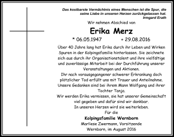 Traueranzeige von Erika Merz von  Usinger Anzeiger