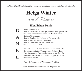 Traueranzeige von Helga Winter von  Usinger Anzeiger