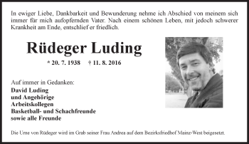 Traueranzeige von Rüdeger Luding von Trauerportal Rhein Main Presse