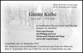 Traueranzeige von Günter Kolbe von VRM Trauer