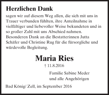 Traueranzeige von Maria Ries von Trauerportal Echo Online