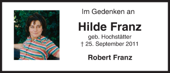 Traueranzeige von Hilde Franz von Trauerportal Echo Online