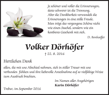 Traueranzeige von Volker Dörhöfer von Trauerportal Echo Online