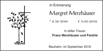 Traueranzeige von Margret Merzhäuser von Trauerportal Rhein Main Presse