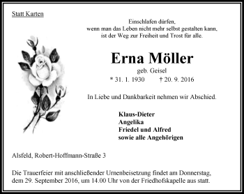 Traueranzeige von Erna Möller von VRM Trauer