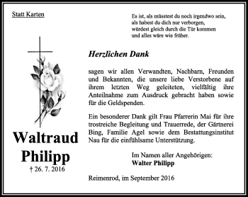 Traueranzeige von Waltraud Philipp von VRM Trauer