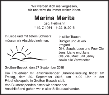 Traueranzeige von Marina Merita von  Gießener Anzeiger