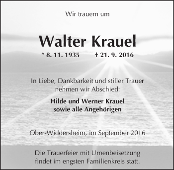 Traueranzeige von Walter Krauel von  Kreisanzeiger