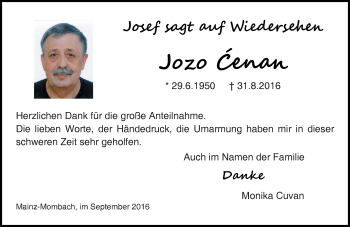 Traueranzeige von Jozo Cenan von Trauerportal Rhein Main Presse