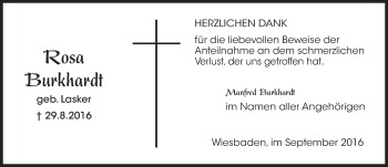 Traueranzeige von Rosa Burkhardt von Trauerportal Rhein Main Presse