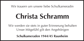 Traueranzeige von Christa Schramm von Trauerportal Rhein Main Presse