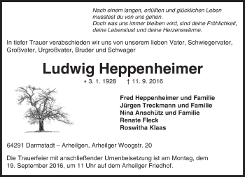 Traueranzeige von Ludwig Heppenheimer von Trauerportal Echo Online