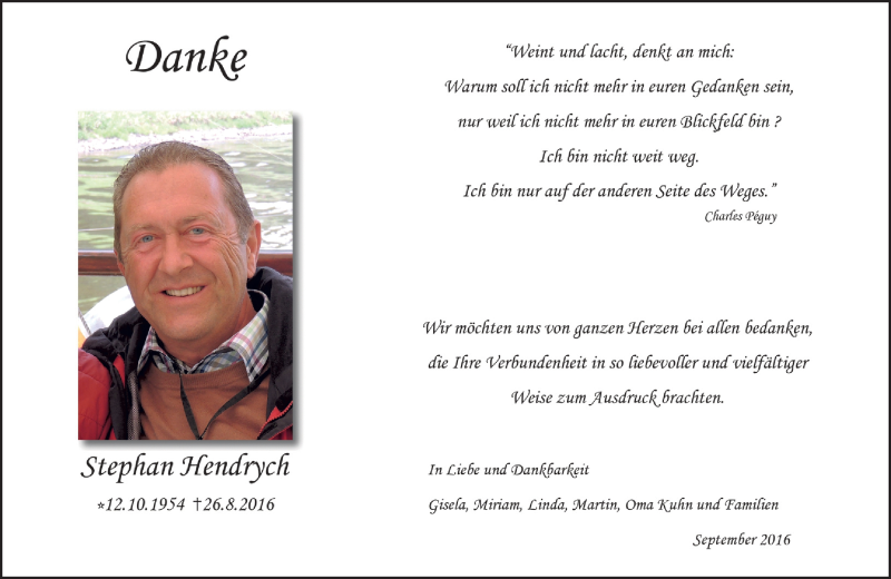  Traueranzeige für Stephan Hendrych vom 24.09.2016 aus Trauerportal Rhein Main Presse