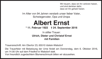 Traueranzeige von Albert Ernst von  Camberger Anzeiger