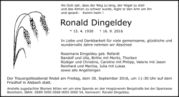 Traueranzeige von Ronald Dingeldey von Trauerportal Echo Online