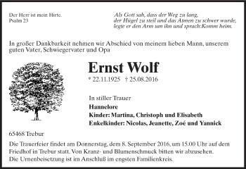 Traueranzeige von Ernst Wolf von Trauerportal Echo Online