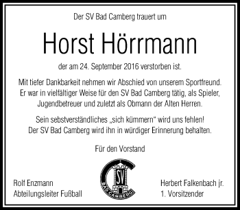 Traueranzeige von Horst Hörrmann von  Camberger Anzeiger
