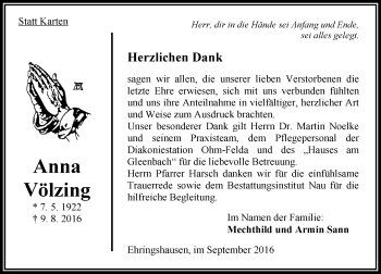 Traueranzeige von Anna Völzing von VRM Trauer