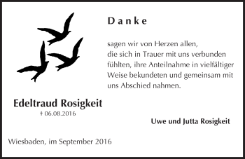 Traueranzeige von Edeltraud Rosigkeit von Trauerportal Rhein Main Presse