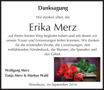 Traueranzeige von Erika Merz von  Usinger Anzeiger